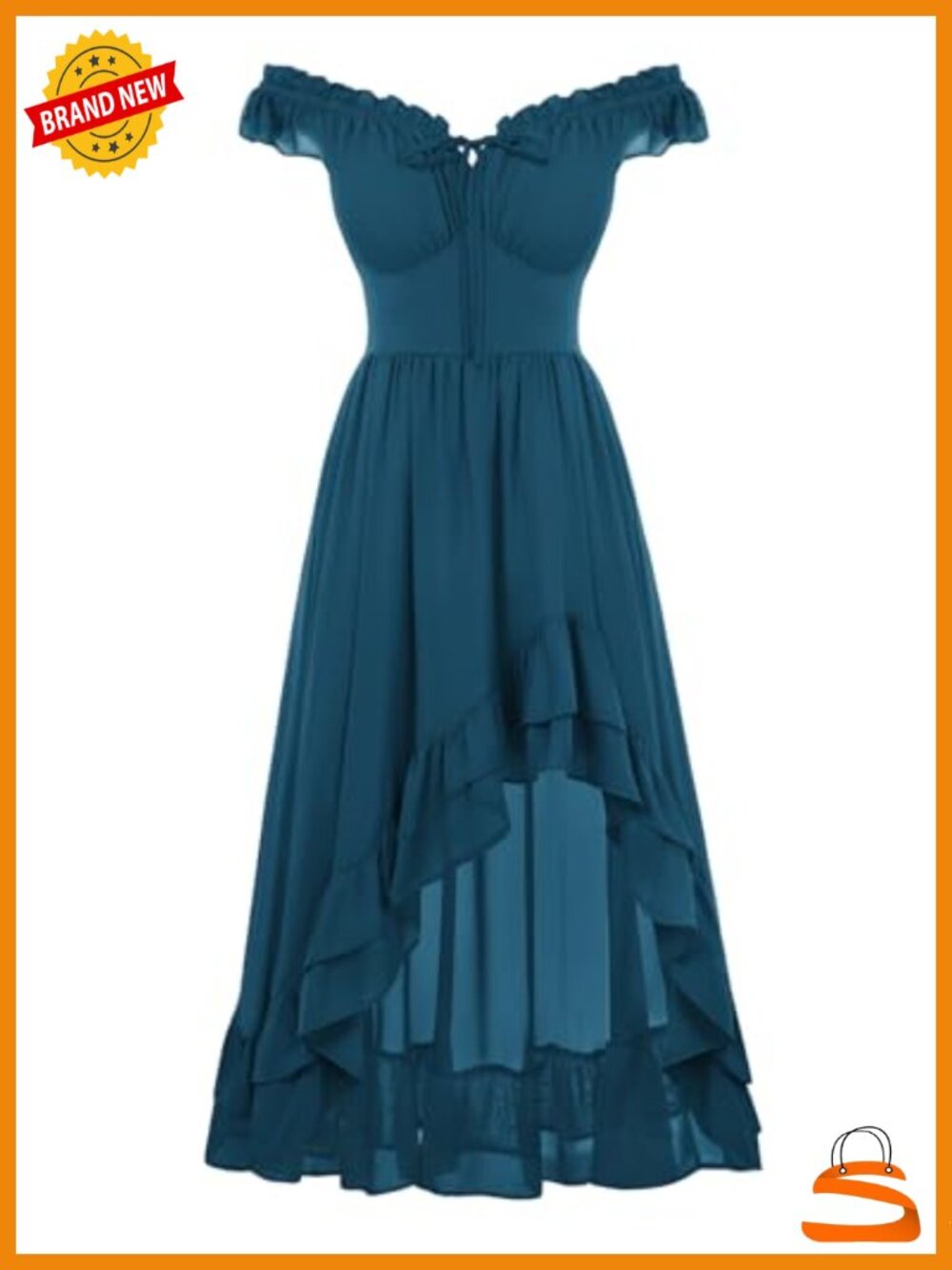 Off Shoulder Corset Dress Flowy Chiffon High Low Ruffle Wedding Guest Sundress - Picture 1 of 6